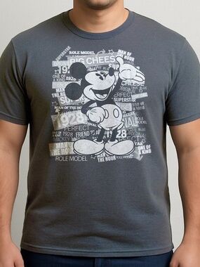 Mickey Mouse "Big Cheese" Scattered Words Distressed Graphic LG T-Shirt ~DISNEY